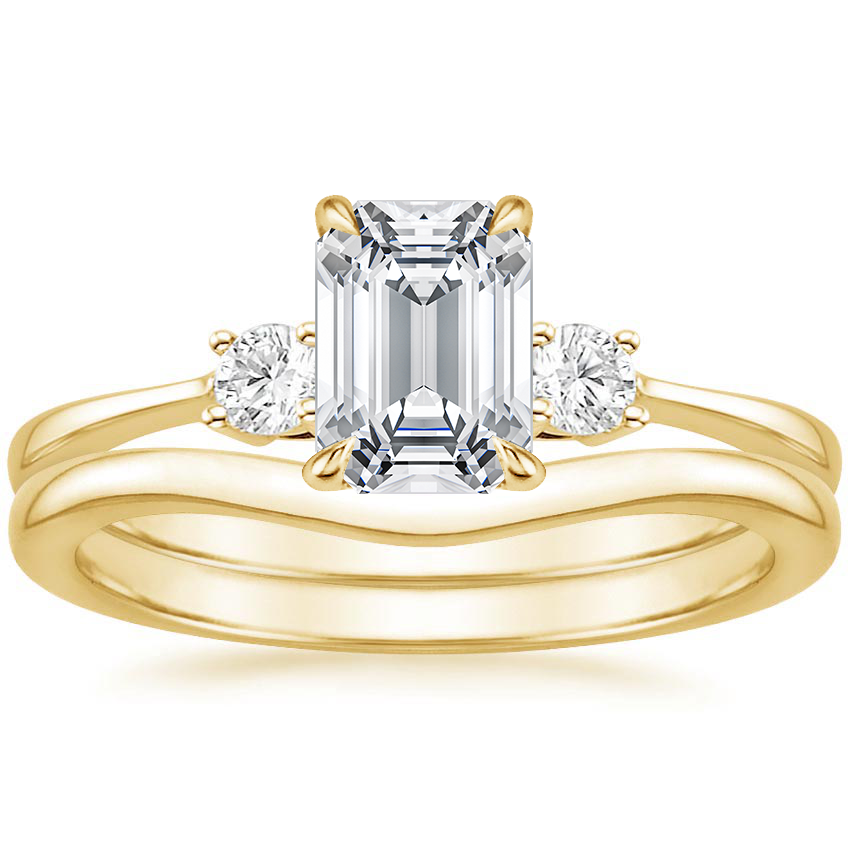 18K Yellow Gold Selene Diamond Ring 1 10 ct. tw. with Petite Curved Wedding Ring Brilliant Earth